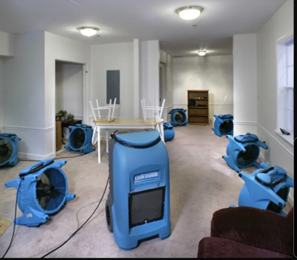Air movers and dehumidifier setup for Water Damage Restoration in Lino Lakes